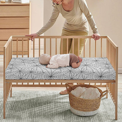 White And Black Spider Web Pattern Print Baby Crib Sheet