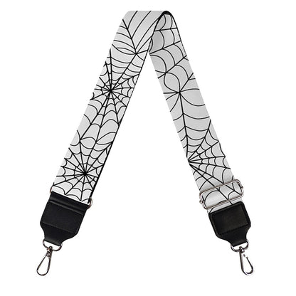 White And Black Spider Web Pattern Print Bag Strap