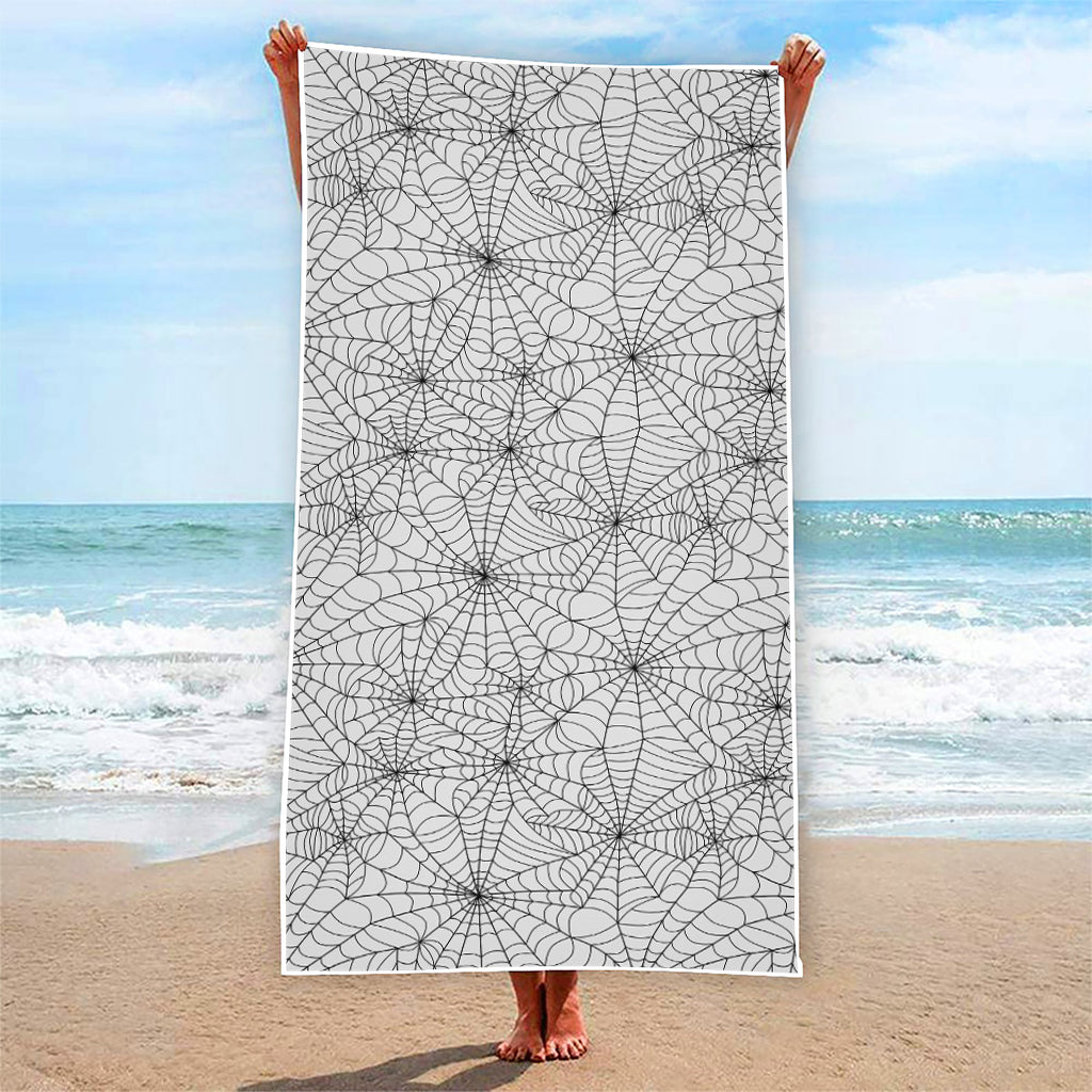 White And Black Spider Web Pattern Print Beach Towel