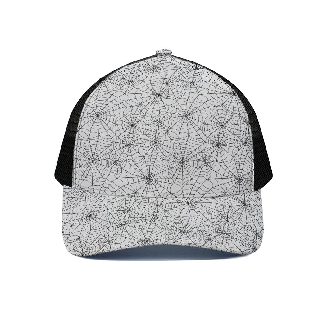 White And Black Spider Web Pattern Print Black Mesh Trucker Cap