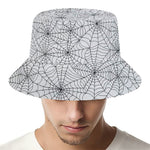 White And Black Spider Web Pattern Print Bucket Hat