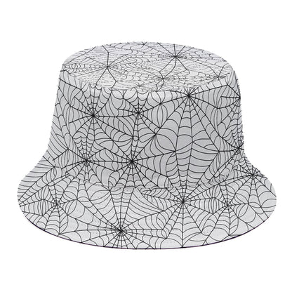 White And Black Spider Web Pattern Print Bucket Hat