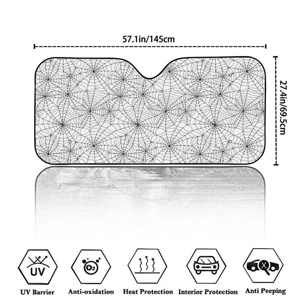 White And Black Spider Web Pattern Print Car Windshield Sun Shade
