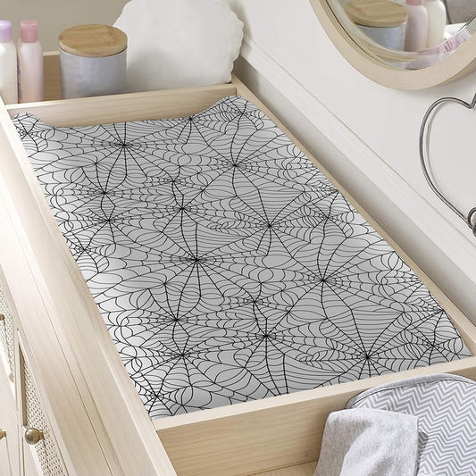 White And Black Spider Web Pattern Print Changing Pad Cover