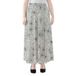 White And Black Spider Web Pattern Print Chiffon Maxi Skirt