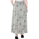 White And Black Spider Web Pattern Print Chiffon Maxi Skirt