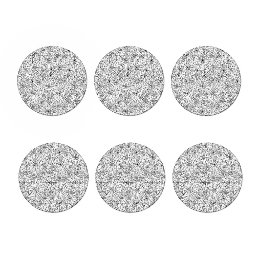 White And Black Spider Web Pattern Print Coaster Set