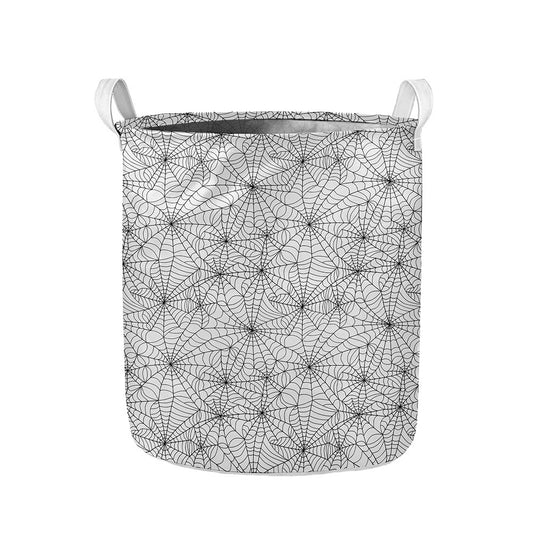 White And Black Spider Web Pattern Print Collapsible Laundry Basket