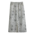 White And Black Spider Web Pattern Print Cotton Front Slit Maxi Skirt