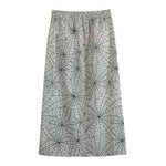 White And Black Spider Web Pattern Print Cotton Front Slit Maxi Skirt