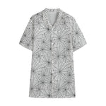 White And Black Spider Web Pattern Print Cotton Hawaiian Shirt