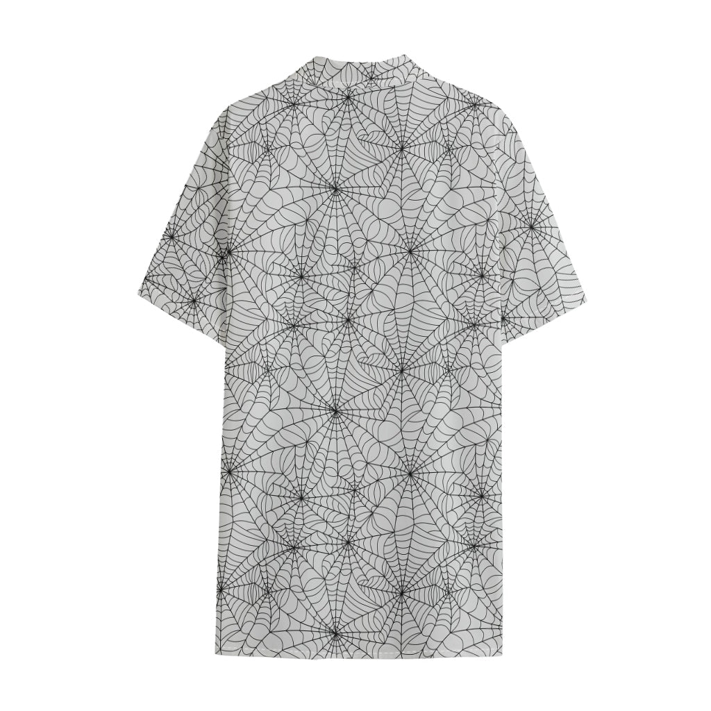 White And Black Spider Web Pattern Print Cotton Hawaiian Shirt