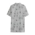 White And Black Spider Web Pattern Print Cotton Hawaiian Shirt