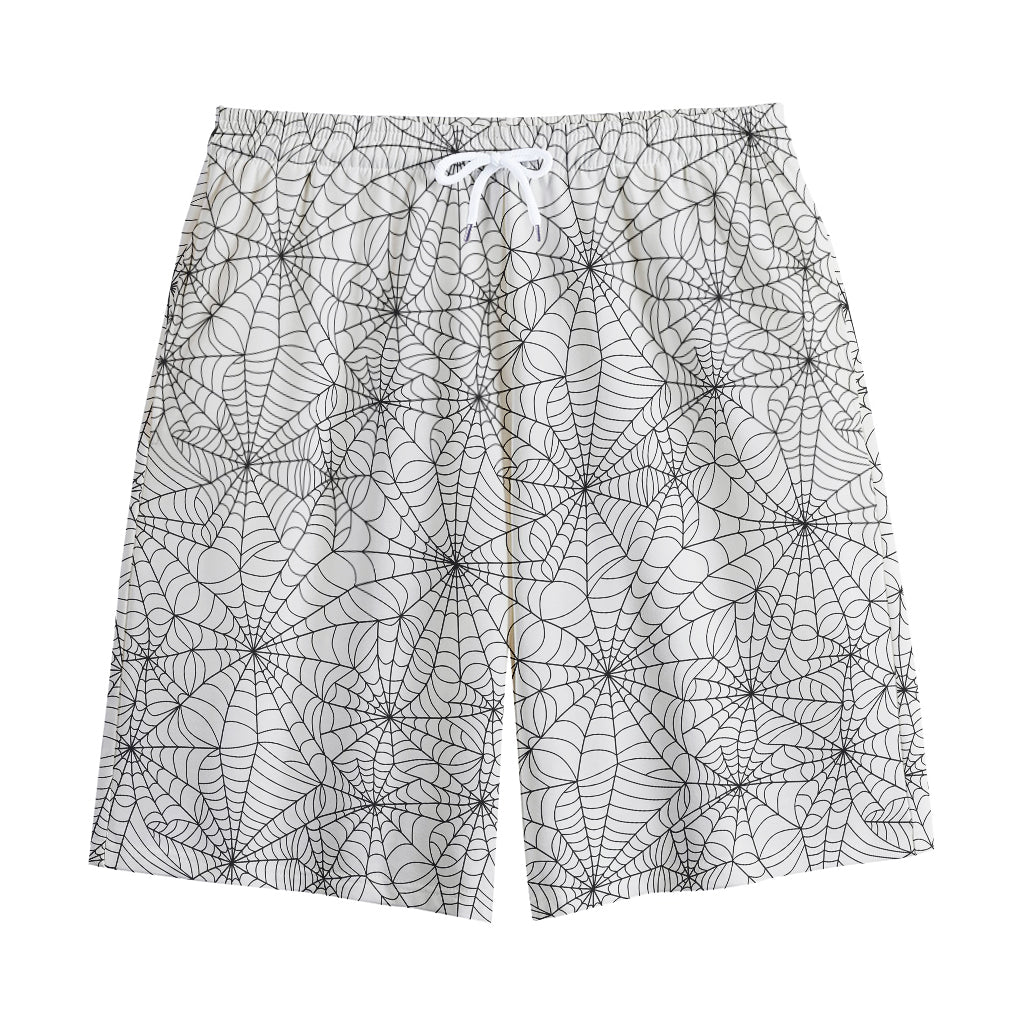 White And Black Spider Web Pattern Print Cotton Shorts