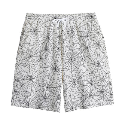 White And Black Spider Web Pattern Print Cotton Shorts