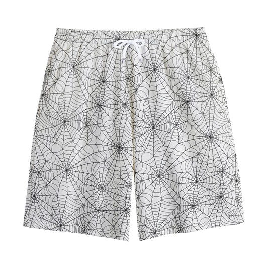 White And Black Spider Web Pattern Print Cotton Shorts