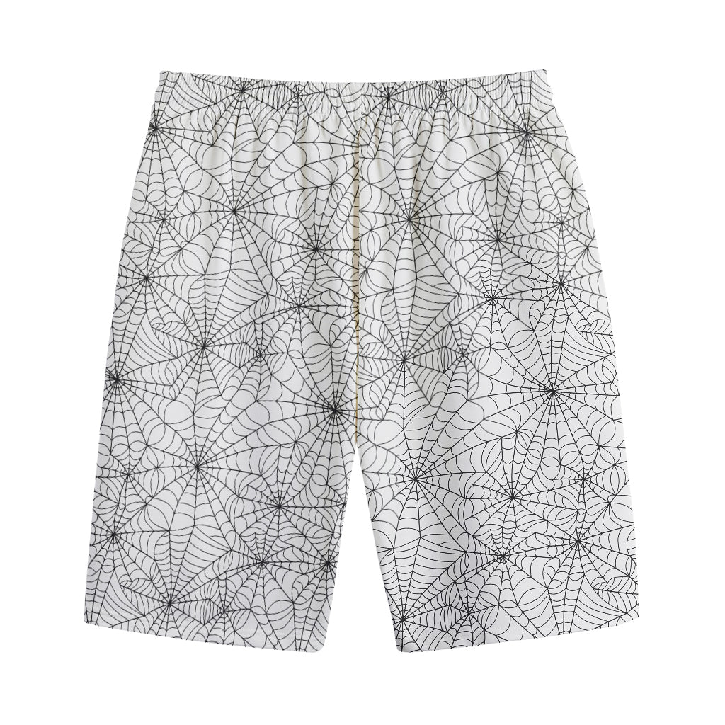 White And Black Spider Web Pattern Print Cotton Shorts