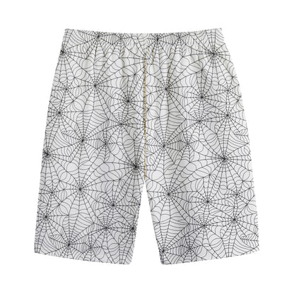 White And Black Spider Web Pattern Print Cotton Shorts