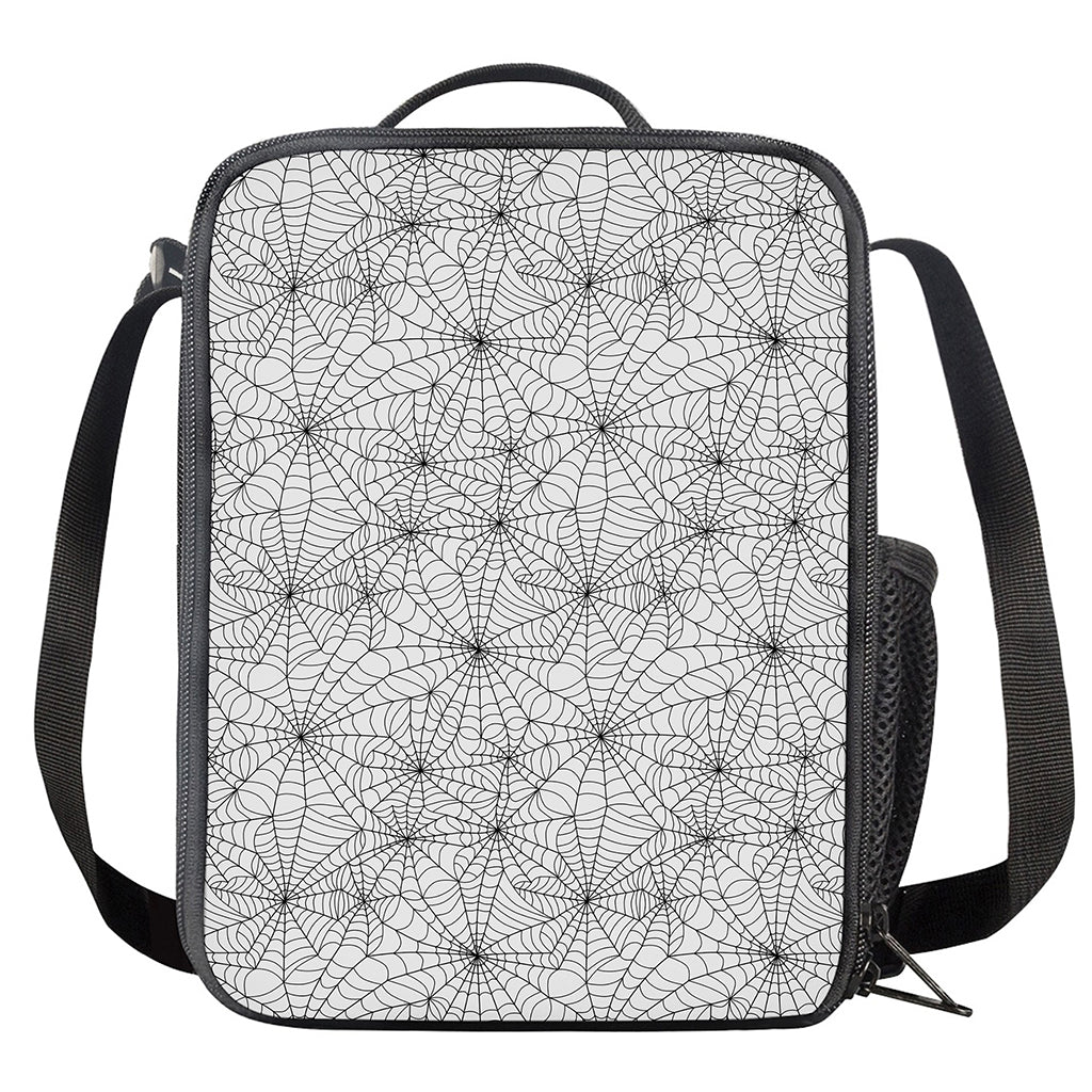 White And Black Spider Web Pattern Print Crossbody Lunch Bag