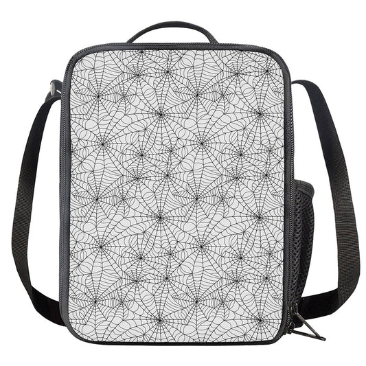 White And Black Spider Web Pattern Print Crossbody Lunch Bag