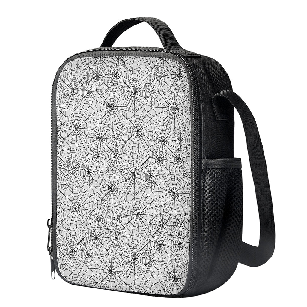 White And Black Spider Web Pattern Print Crossbody Lunch Bag