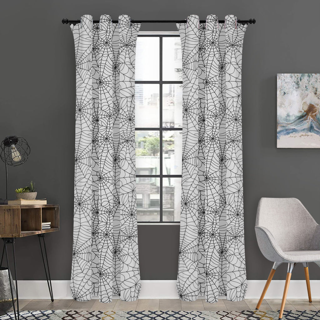 White And Black Spider Web Pattern Print Curtain