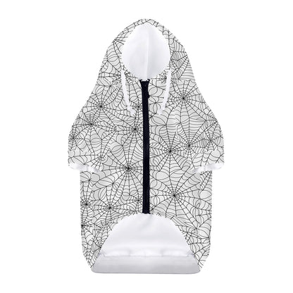 White And Black Spider Web Pattern Print Dog Zip Up Hoodie