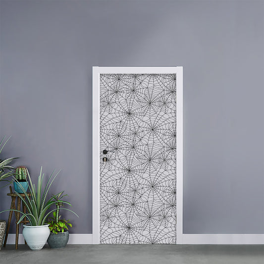 White And Black Spider Web Pattern Print Door Sticker