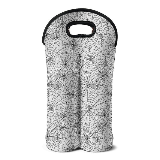 White And Black Spider Web Pattern Print Double Neoprene Wine Tote