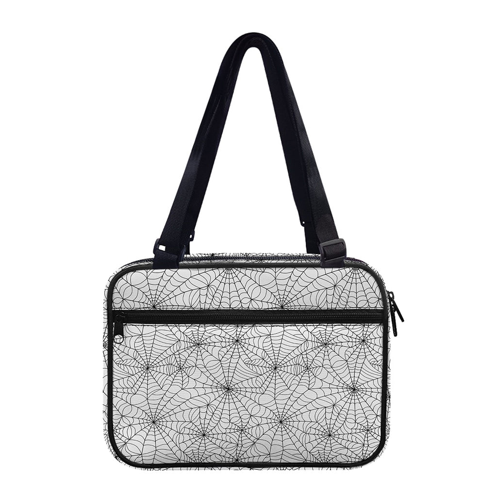 White And Black Spider Web Pattern Print Double Strap Bible Bag