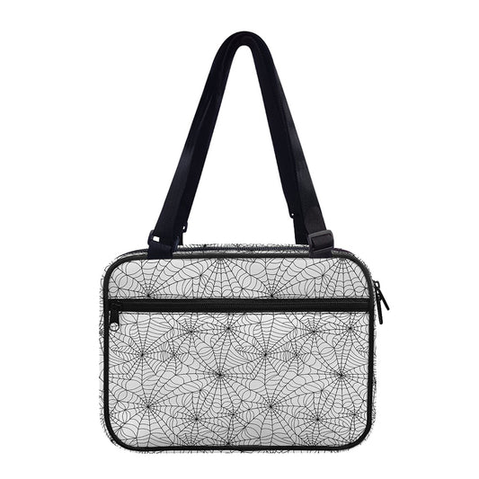 White And Black Spider Web Pattern Print Double Strap Bible Bag