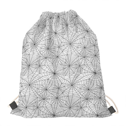White And Black Spider Web Pattern Print Drawstring Bag