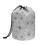 White And Black Spider Web Pattern Print Drawstring Makeup Bag