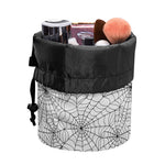 White And Black Spider Web Pattern Print Drawstring Makeup Bag
