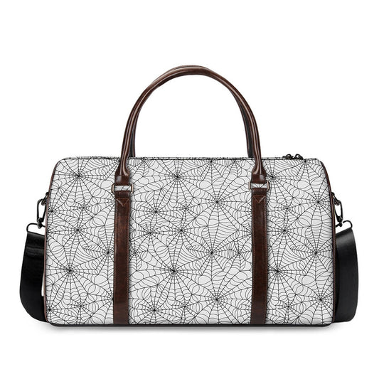 White And Black Spider Web Pattern Print Duffle Bag