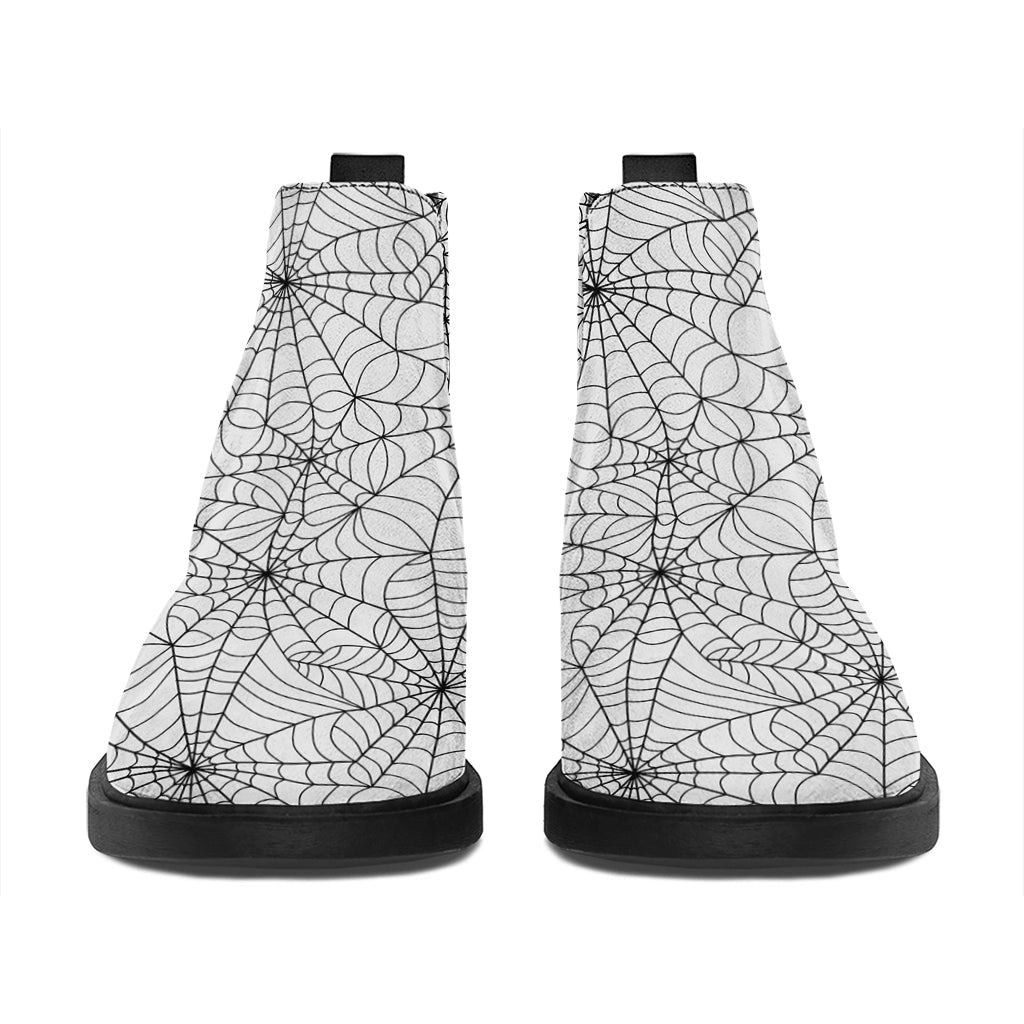 White And Black Spider Web Pattern Print Flat Ankle Boots