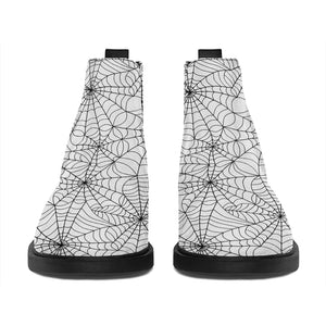 White And Black Spider Web Pattern Print Flat Ankle Boots