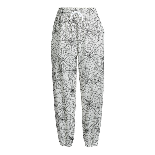 White And Black Spider Web Pattern Print Fleece Lined Knit Pants