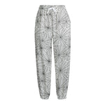White And Black Spider Web Pattern Print Fleece Lined Knit Pants