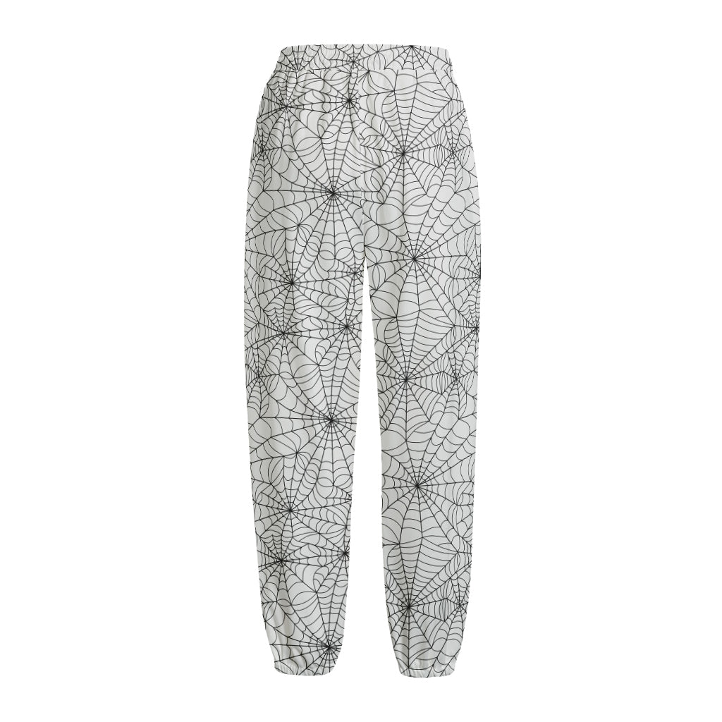 White And Black Spider Web Pattern Print Fleece Lined Knit Pants
