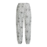 White And Black Spider Web Pattern Print Fleece Lined Knit Pants