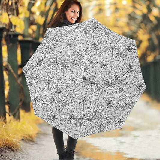 White And Black Spider Web Pattern Print Foldable Umbrella