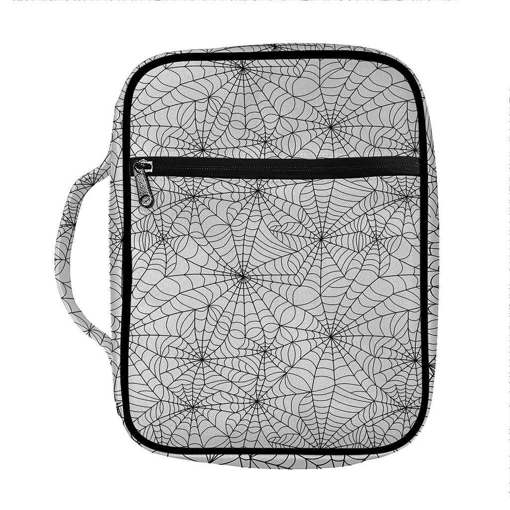 White And Black Spider Web Pattern Print Front Pocket Bible Bag