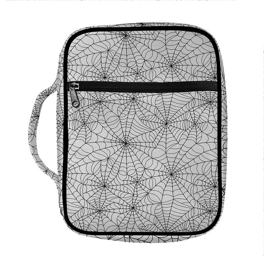White And Black Spider Web Pattern Print Front Pocket Bible Bag