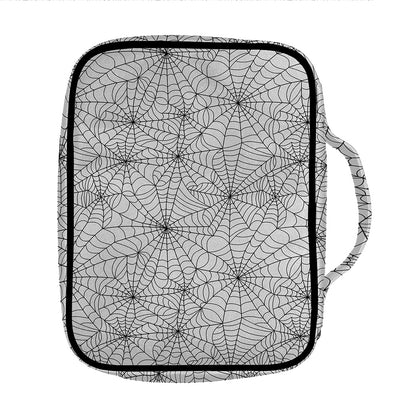 White And Black Spider Web Pattern Print Front Pocket Bible Bag