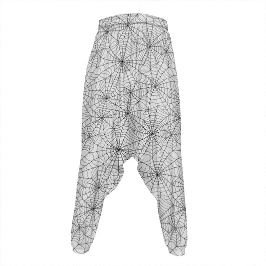 White And Black Spider Web Pattern Print Hammer Pants