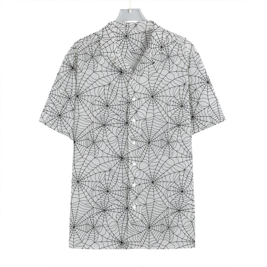 White And Black Spider Web Pattern Print Hawaiian Shirt