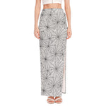 White And Black Spider Web Pattern Print High Slit Maxi Skirt