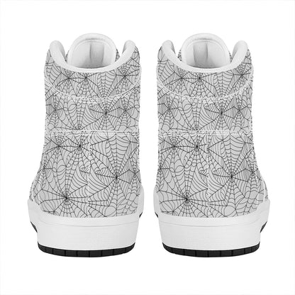 White And Black Spider Web Pattern Print High Top Leather Sneakers