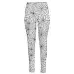 White And Black Spider Web Pattern Print High-Waisted Pocket Leggings